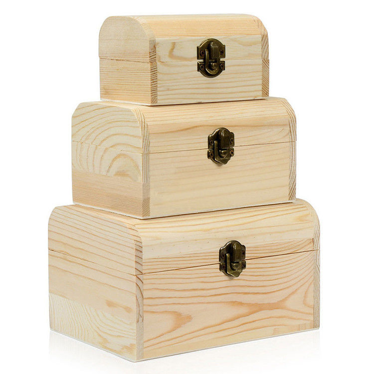 Latest Popular Luxury Unfinished Wooden Treasure Gift Boxes for DIY Art Project Crafts