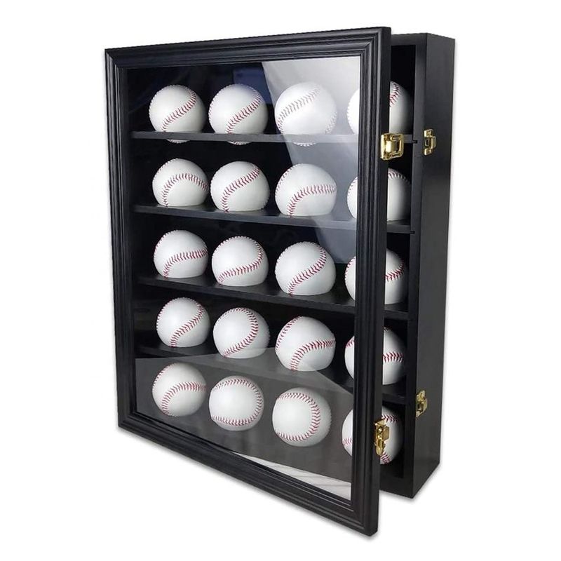 Wood and Acrylic Black 20 Baseball Display Case Cabinet for Storing Sports Memorabilia