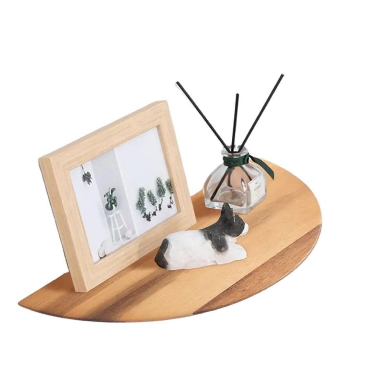Custom Size Color Semi Circle Shaped Set Of 3 14inch Acacia Wood Floating Shelves