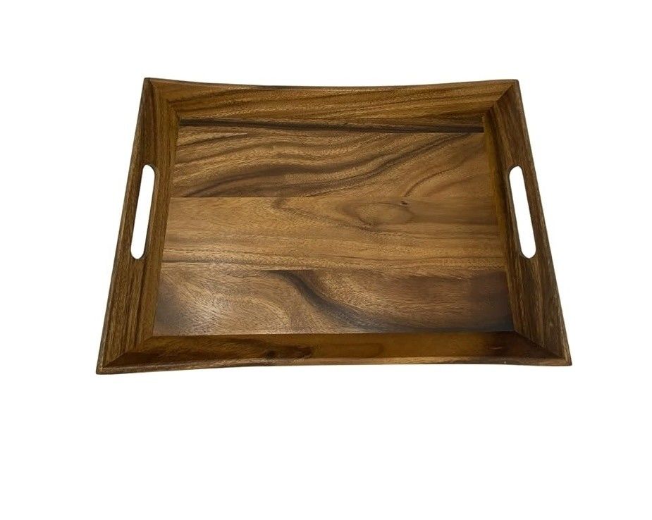 19.88 X 14 X 2.5 Inch Acacia Curved Serving Tray Set With Handle Logo For Gifts Stores