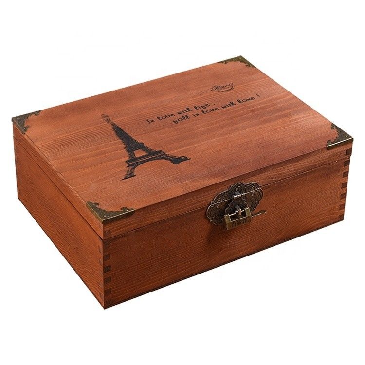 Varnishing Handling Vintage Style Customized Small Wooden Wedding Photo Box with Lock