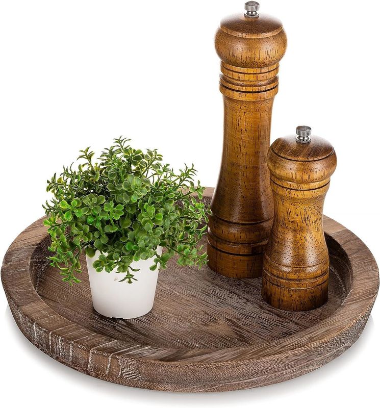 Custom Wooden Serving Tray Rustic Round Candle Holder Decor for Cake Tools and Design