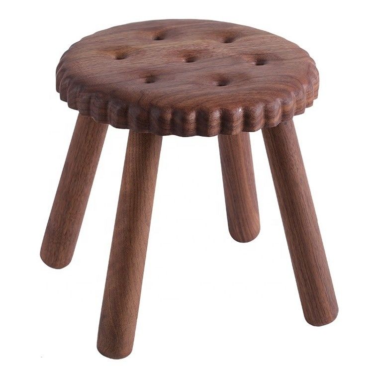 Small Kids' Delight Custom Wooden Stools in Cookie Shape Made of Beech Walnut Wood