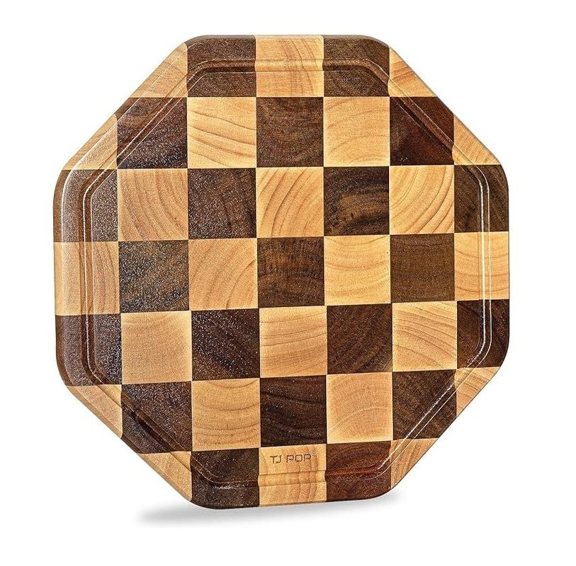 Customized 12X12X0.8 Inch Acacia Wooden Cutting Octagon Serving Board with Juice Groove