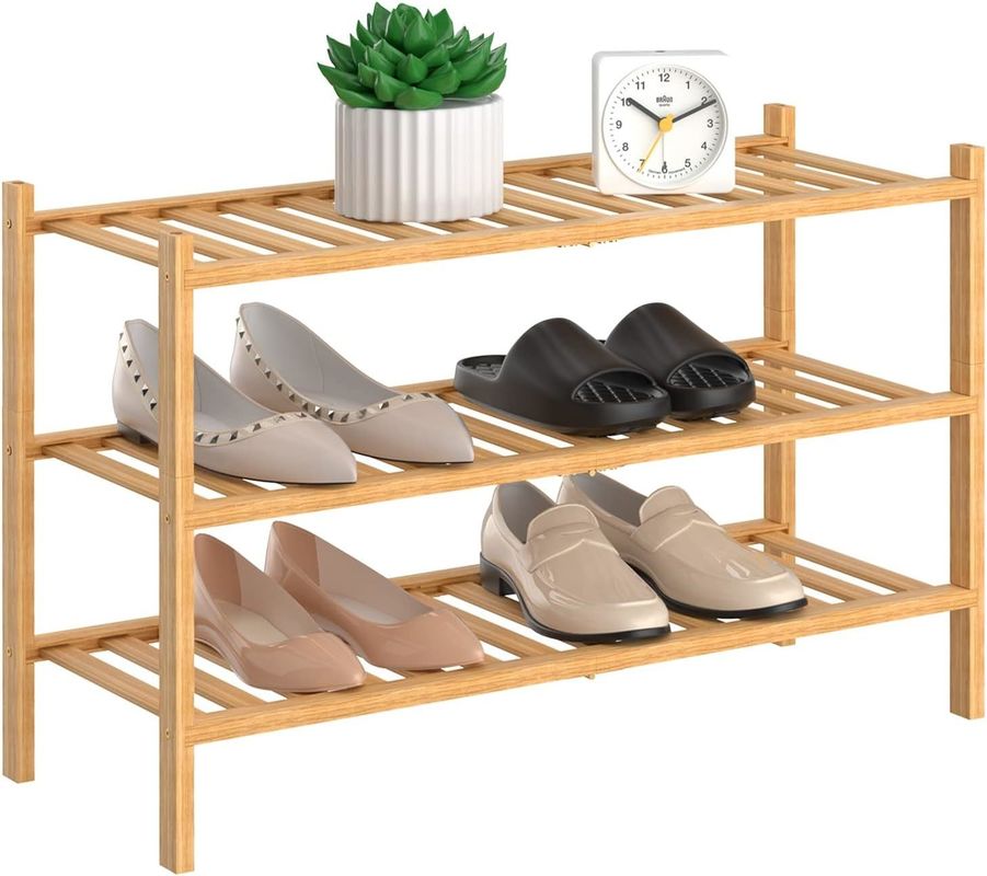 Multi-Function 3-Tier Bamboo Shoe Rack for Customizable Storage Non-folding Stackable