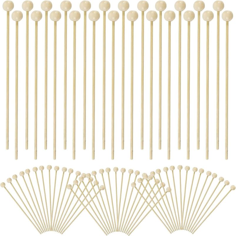 100PCS 6inch Rock Candy Sticks with Ball Wood Swizzle Sticks Modern and Simple Design