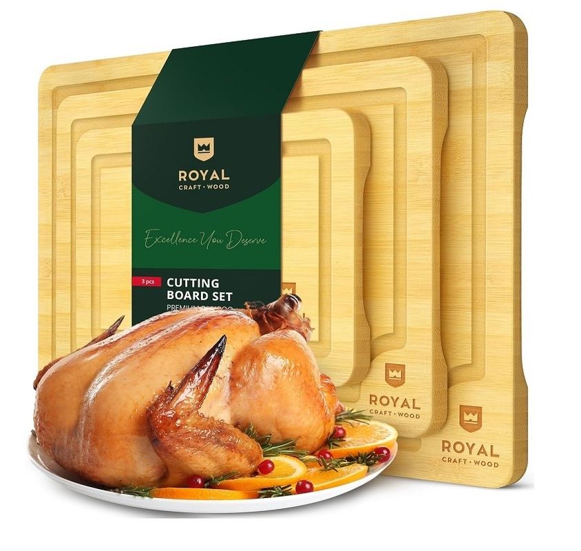 Extra Large Natural Bamboo Cutting Board Set with Oil Grooves Set of 3 Serving Boards