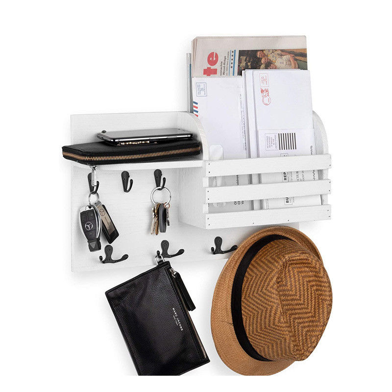 Double Tier Wall Mount Storage Shelf Magnetic Home Hanging Organizer Rack with Key Holder