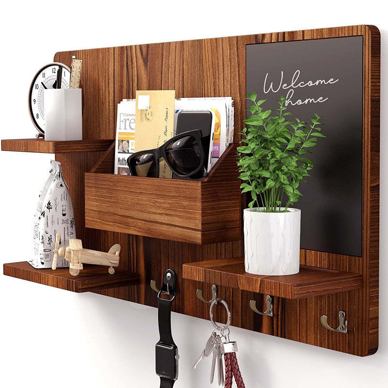 OEM Wooden Wall Shelf With Cloth Hook Entryway Organizer Coat Hooks Key Rack Mail Holder Creative Wall Hanger Holder