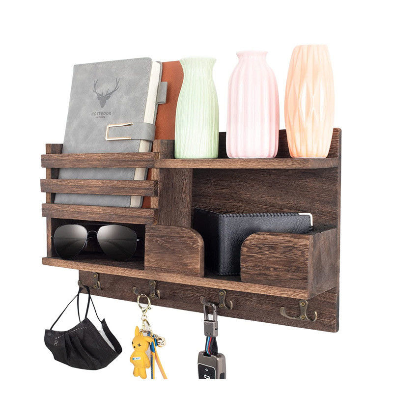 Wall Decorative Wooden Key Hanger with 3 Double Hooks Functional Design Key Holder