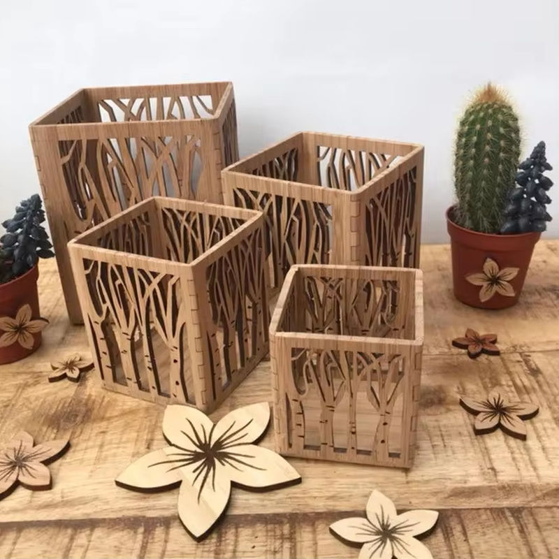 Wooden Plain Color Candle Lantern for Handmade Tea Light Holders in Laser Cut Design