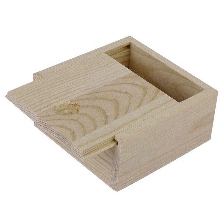 Wooden Gift Box Craft Storage Box with Sliding Lid Custom Order Accepted 8.4x8.4x4.1cm