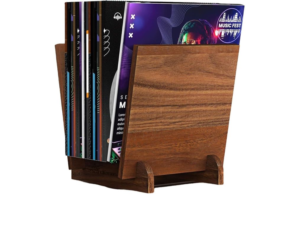Solid Walnut Wood Vinyl Record Holder Flip Display for Multifunctional Design Storage