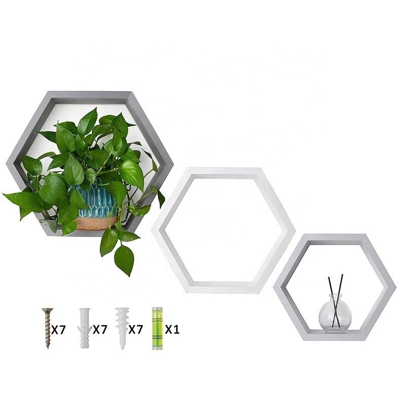 Wall Mounted Type Custom Wooden Hexagon Floating Shelves for Children's Room Decoration
