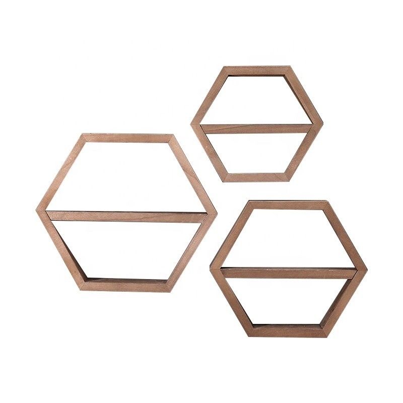 Geometric Hexagon Shape Wood Wall Shelves for Modern Simple Style Office Organizer