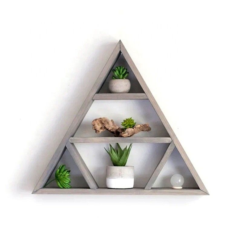 Minimalist Design Wooden Triangle Wall Shelf Crystal Display Shelves for Home Storage