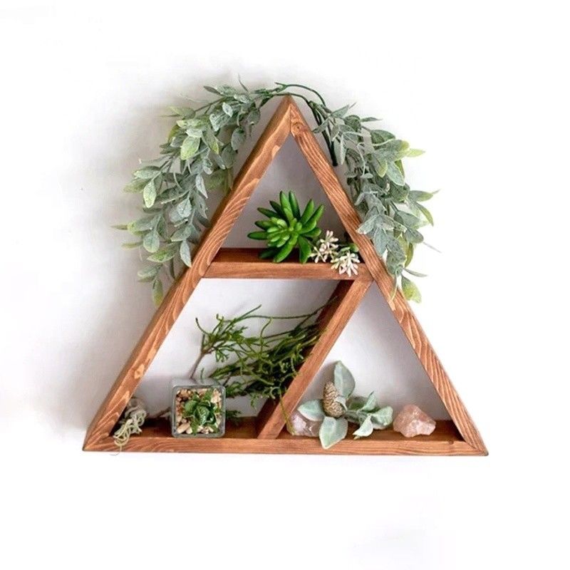 Living Room Furniture Custom Handmade Wood Wall Mounted Floating Triangular Shelf 16&quot;or18&quot;X3.2&quot; Modern Design