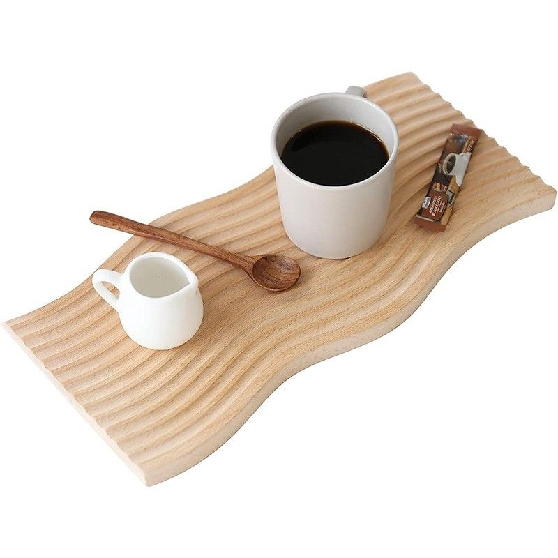 Wave Shape Wooden Tray Breakfast Serving Tray for Kitchen 40.5x18.5x2cm Customized Logo