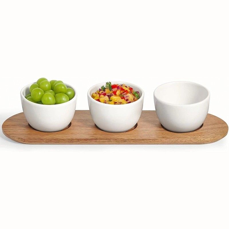 Acacia Wooden Tray Chip and Dip Serving Set with Wooden Plain Color or Your Color