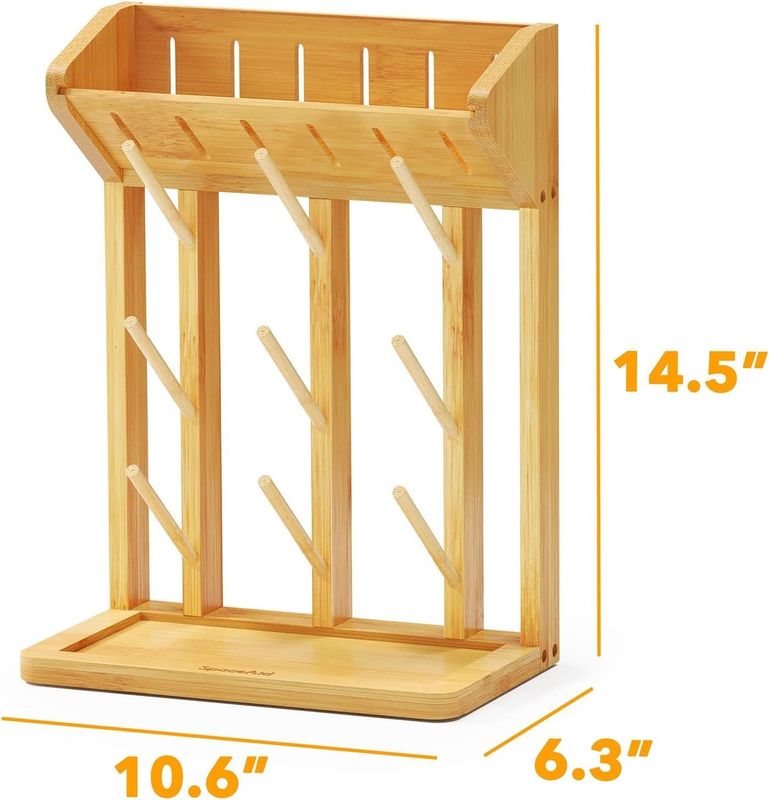 Double Tier Bamboo Baby Bottle Drying Rack for Convenient Kitchen Bottles Organization