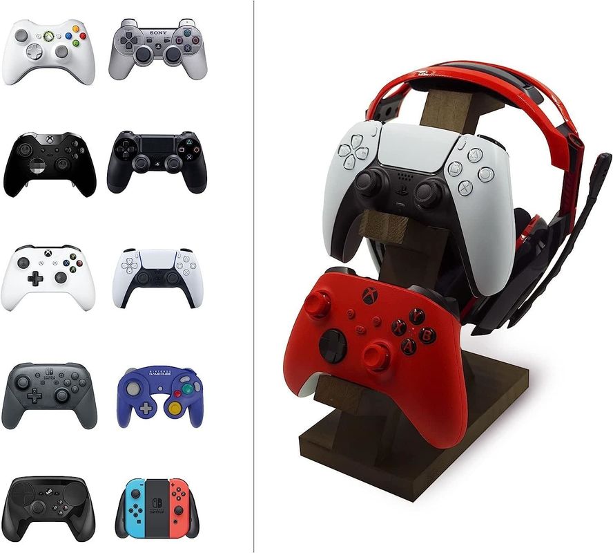 Video Game Controller Headset Stand Wooden Home Decoration Shelf with Headphone Holder