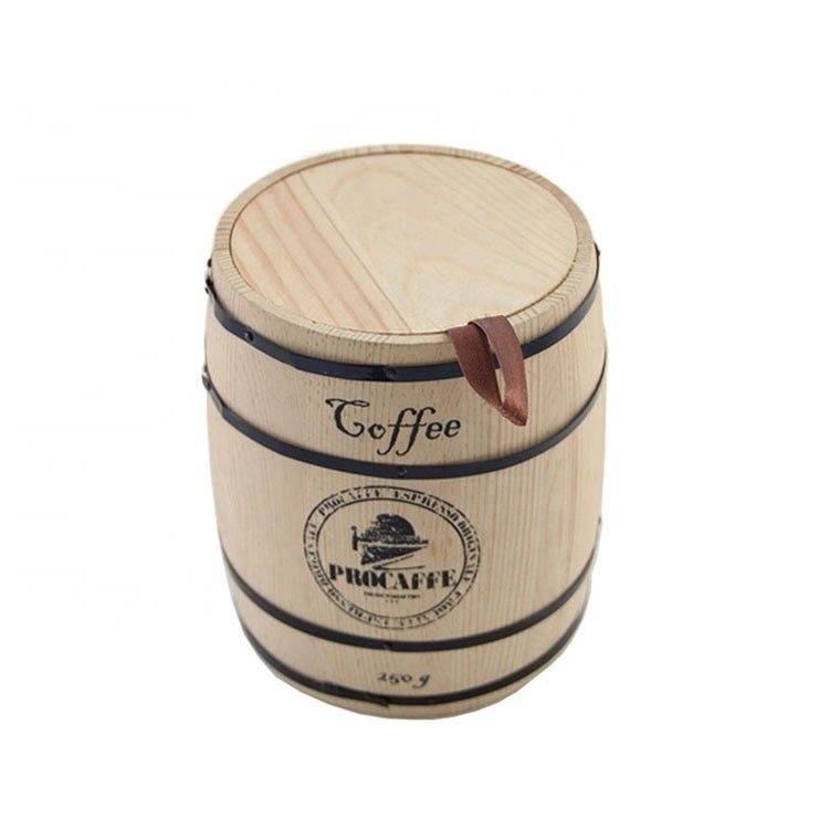 Custom Logo Coffee Jar in Barrel Shape for Gift Packaging and Custom Design