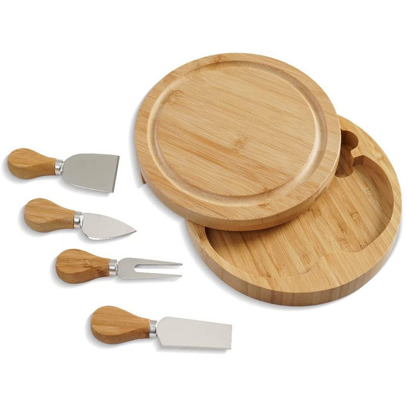 Bamboo Cheese Board with Custom Logo and 4 Stainless Steel Cutting Knives Custom Size