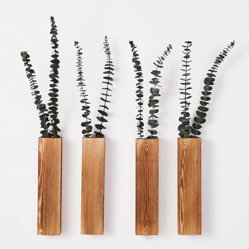 Indoor Plants Dried Flowers and Faux Greenery Plants Wooden Pocket Wall Vases 3 Pack