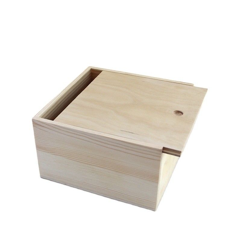 Large Light Weight Unfinished Wood Box with Slide Lid Natural Color Wood Type Plywood