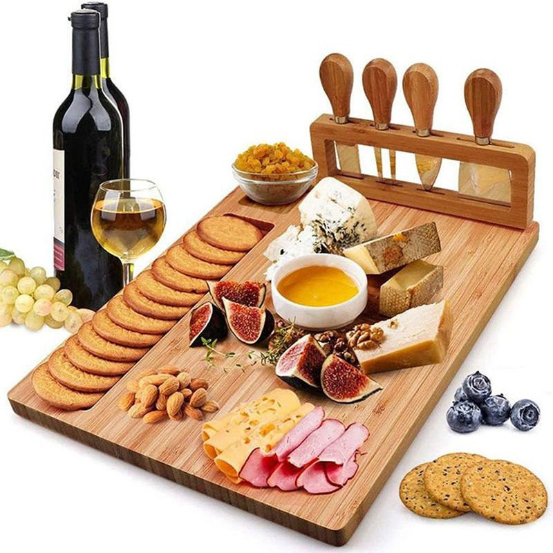 Custom Black Walnut Wood Bulk Bamboo Chopping Block Kitchen Cheese Cutting Board With Tools