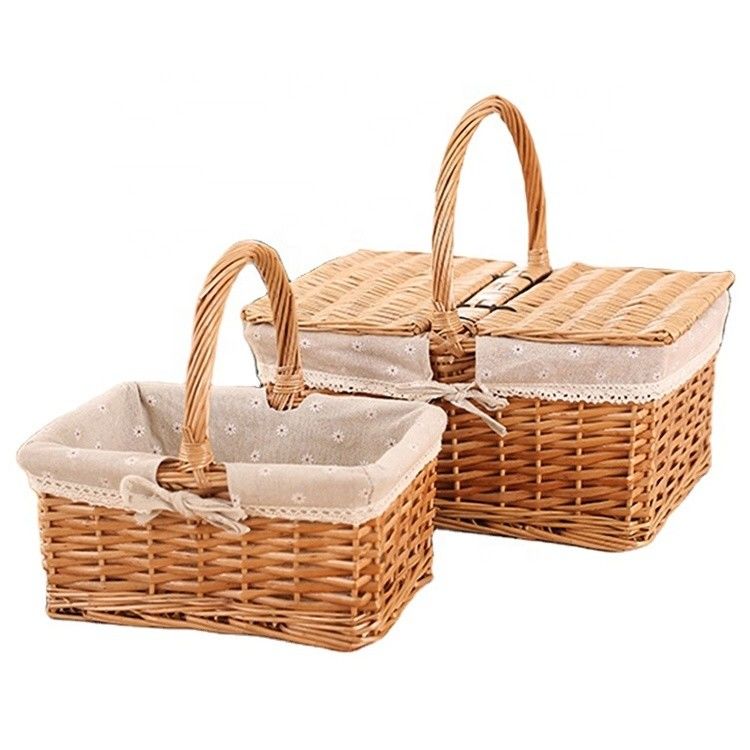 Rural Wind Hand-Woven Cube Wicker Garden Picnic Storage Baskets with Handle 30x20x15cm Stocked