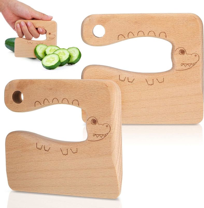 OEM Wooden Kids Knife for Cooking Cute Fish Dinosaur Shape Kitchen Toy Vegetable Cutter