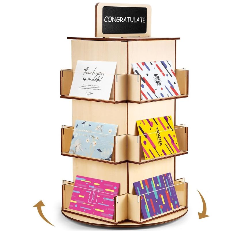 Wood Glass Material Wooden Postcard Display Rack with Small Blackboard Custom Size