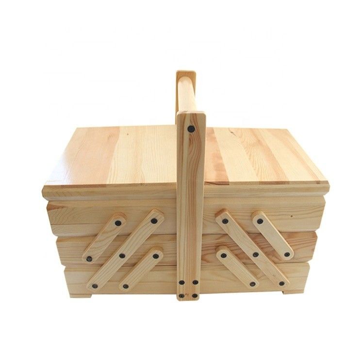 Customized Folding Wooden Sewing Kit Box for Home Handicrafts and Printing Burned Design