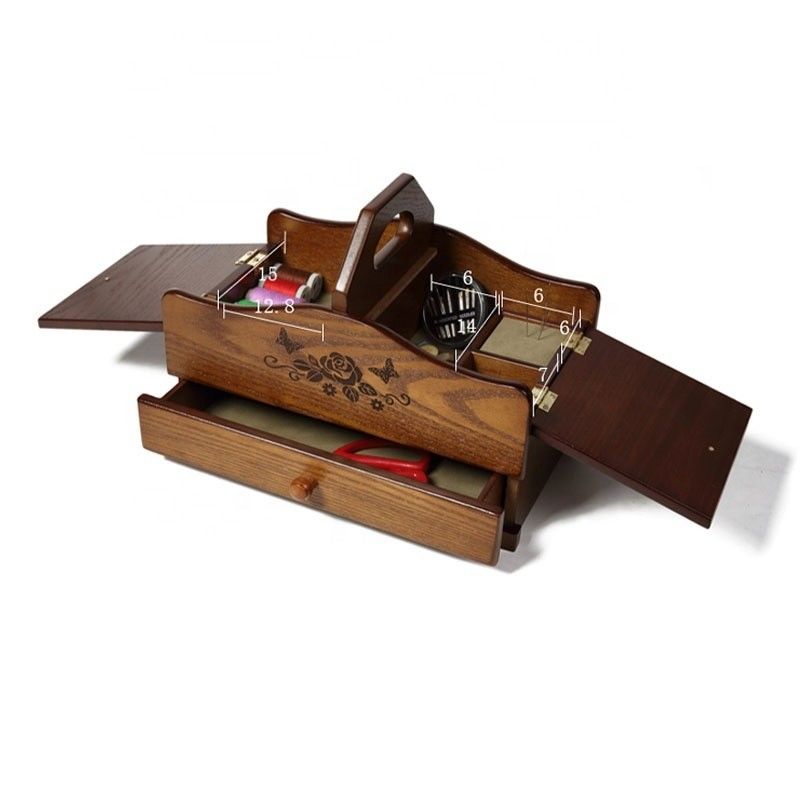 Convenient Layered Wooden Sewing Storage Box with Modern Folding and Easy Organization
