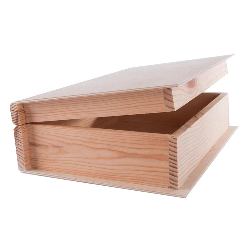 Customized Pine Wood Color Book Shaped Box for Fancy Unfinished Wooden Gift Craft