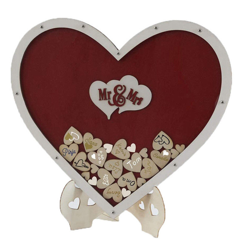 Alternative Rustic Wedding Decorations Varnished Wooden Hearts Guest Book for Custom Size