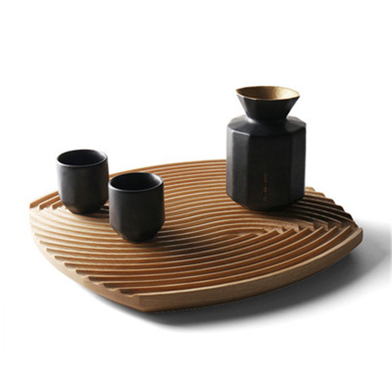 Nordic Style Water Corrugated Beech Wooden Decorative Trays 19.3x19.3x2cm Accepeted