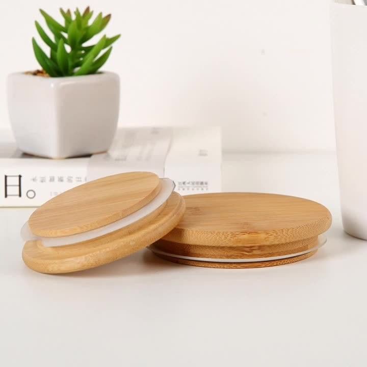 Customized Natural Color Decorative Bamboo Lids for High Borosilicate Glass Mug Jars