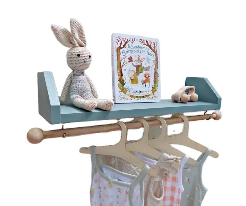 As Your Request Blue Nursery Shelf with Clothes Hanger Organize Your Child's Clothing