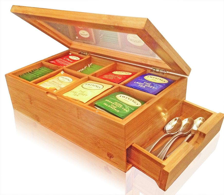 Varnishing Drawer Pine Wood Tea Assortment Box in Customized Color for Tea Collection