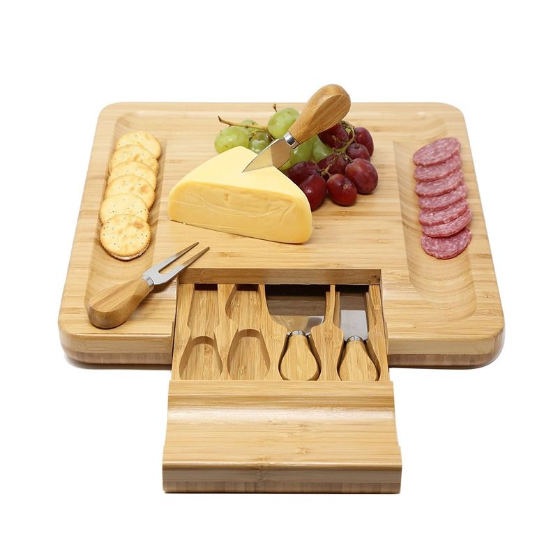 All-Season Bamboo Serving Tray with Cheese Board and Customized Logo Acceptable Knife Set