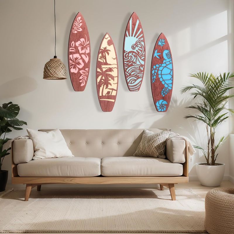 Storage Containers Decorative Surfboard Wall Decor for Summer Hawaiian Beach Getaway