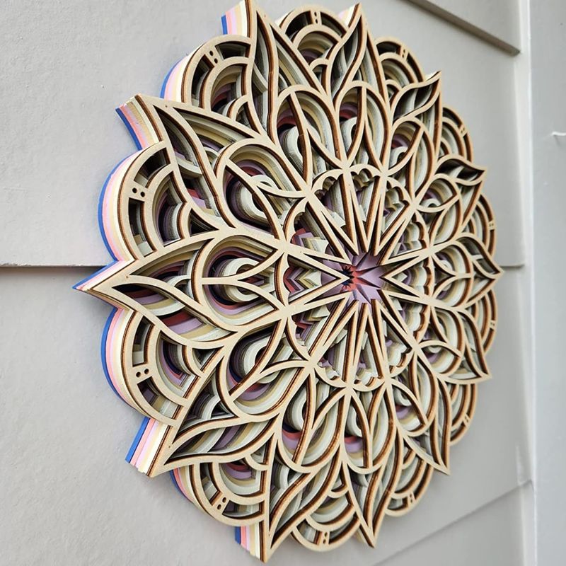 Decorative Handcrafted 6 Layered Colorful Hanging Decoration Boho Wall Art Decor Wooden Mandala