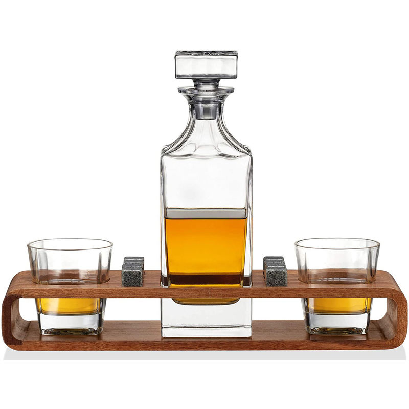 Custom Whiskey Decanter Set With Wood Stand and Chilling Stones for Party Celebrations