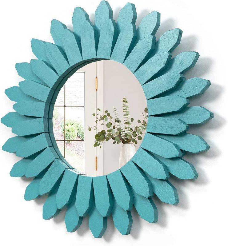 Decorative Wall Mirror in White or Your Color 12 Inch Rustic Wood Sunburst Boho Style