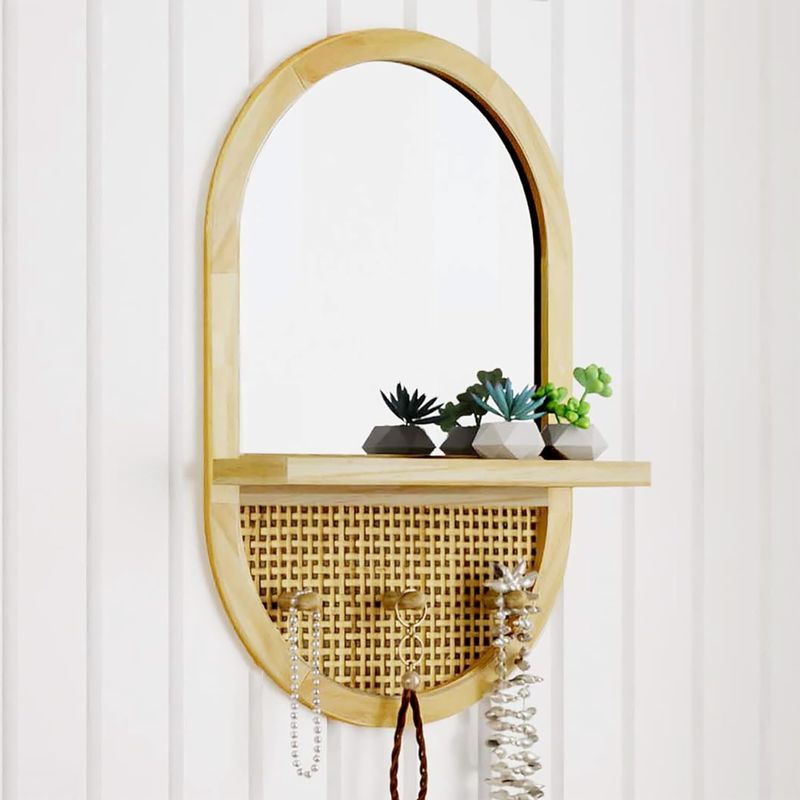 Bathroom Bedroom Entryway Living Room Decorative Mirrors Wall Mirror with Shelf and Coat Hooks Wood Framed