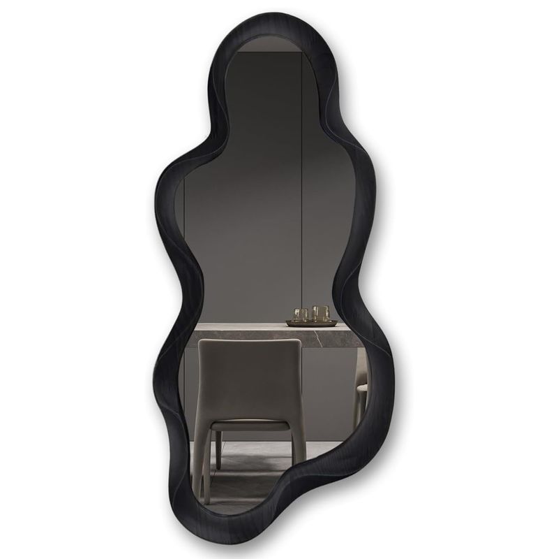 Beautiful Home Decor Irregular Wall Mirror with Black Wooden Frame and Modern Bathroom Decoration
