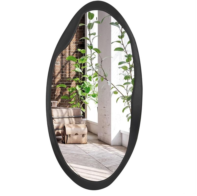 Christmas Organic Shaped Wood Mirror in Black for Bathroom Living Room Entryway Bedroom