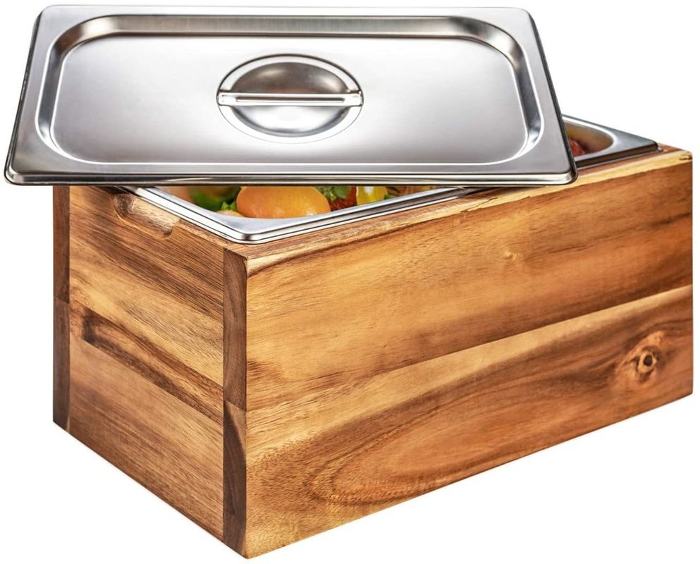 Acacia Wood Box Kitchen Compost Bin Rust Proof Stainless Steel Insert and Storage Bucket